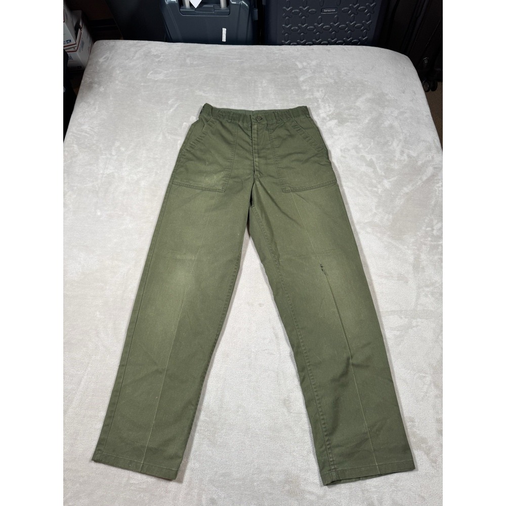 Vintage OG 107 Pants Size 27x31 Green Ideal Zipper Faded Military Fatigue